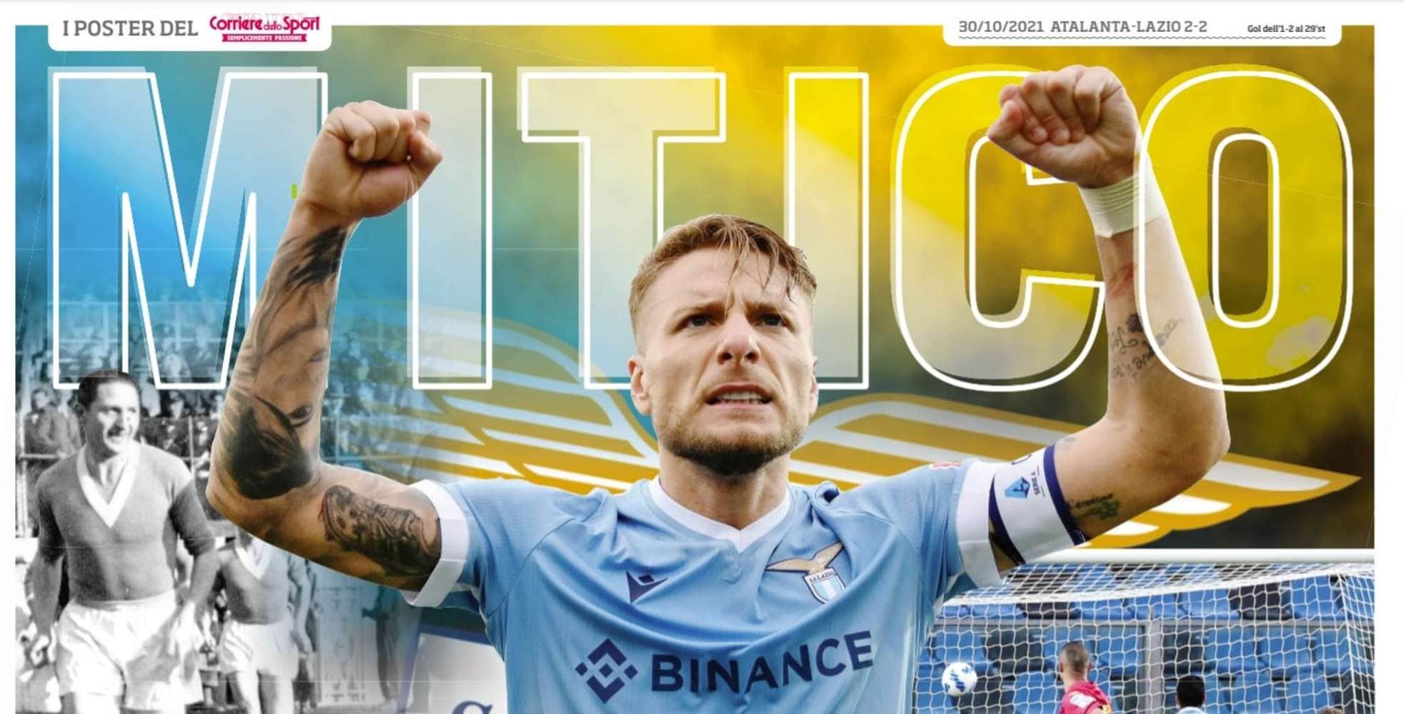 Il poster in doppia pagina al centro del giornale: Ciro Immobile nel mito, 159 gol con la maglia della Lazio
