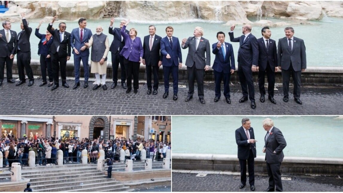 I leader del G20 a Fontana di Trevi: lancio della monetina e foto