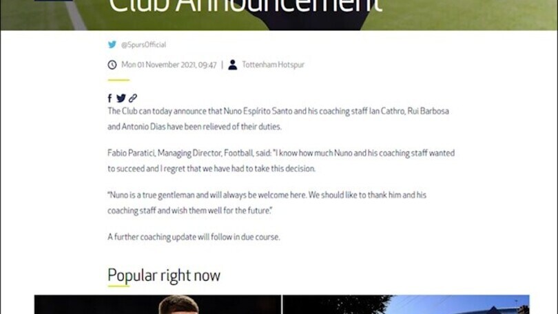 Ufficiale, Tottenham: via Espirito Santo, Conte a un passo