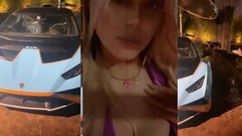 Wanda Nara, serata a Milano con la Lamborghini Huracan STO