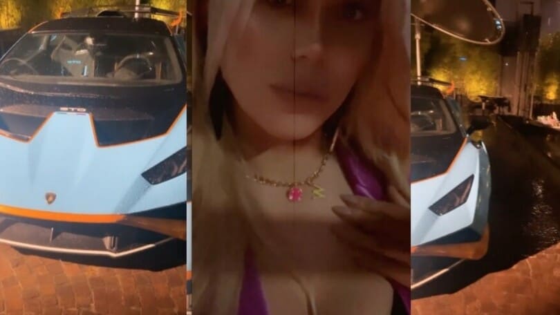 Wanda Nara, serata a Milano con la Lamborghini Huracan STO