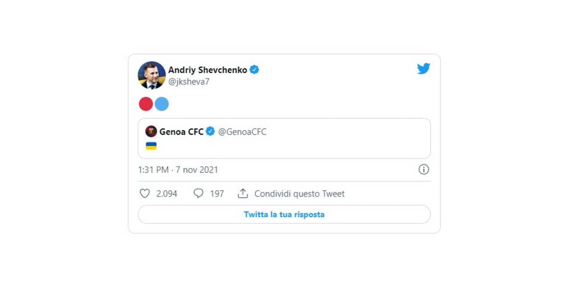 Genoa, ufficializzazione "social" per Shevchenko