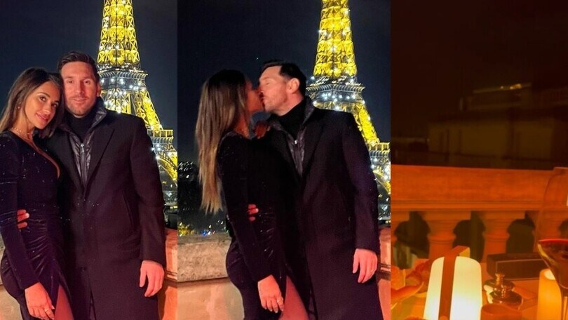 Messi e Antonela, serata da sogno sui tetti di Parigi: e che baci!