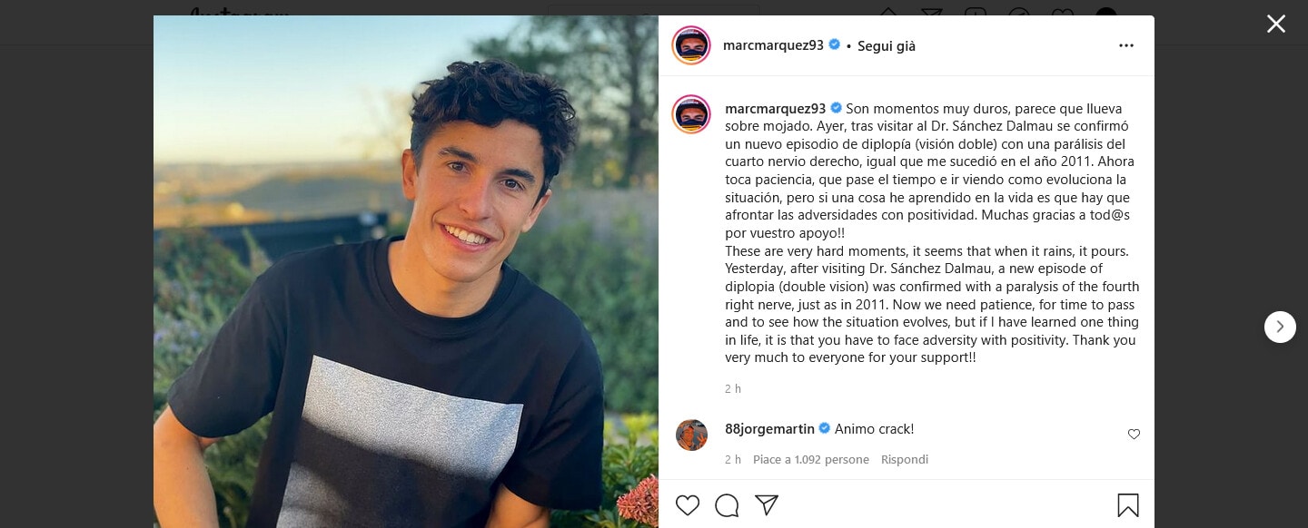 MotoGp, Gp Valencia: Marc Marquez non ci sarà