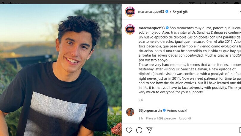 MotoGp, Gp Valencia: Marc Marquez non ci sarà