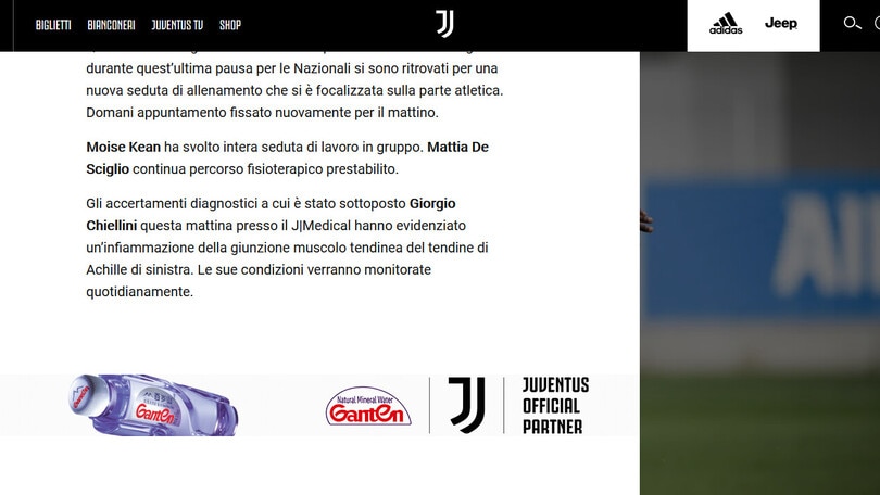 Juve, infortunio Chiellini: è infiammazione al tendine d'Achille