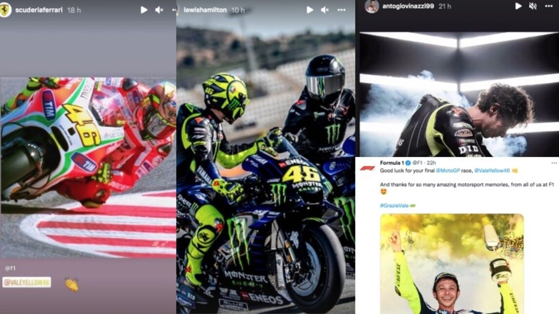 Dalla Ferrari a Lewis Hamilton: l'addio a Valentino Rossi emoziona tutta la F1