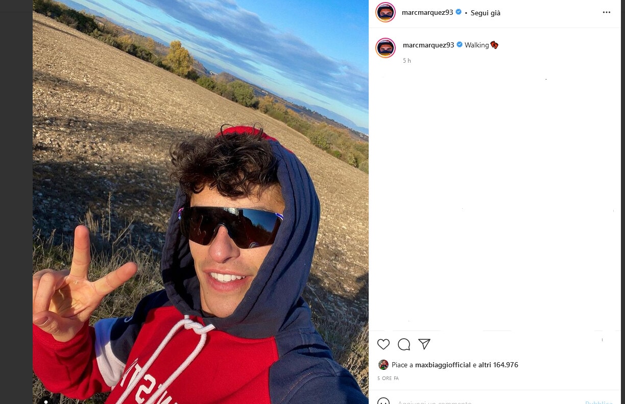 MotoGp, Marquez e la foto sui social dopo lo stop