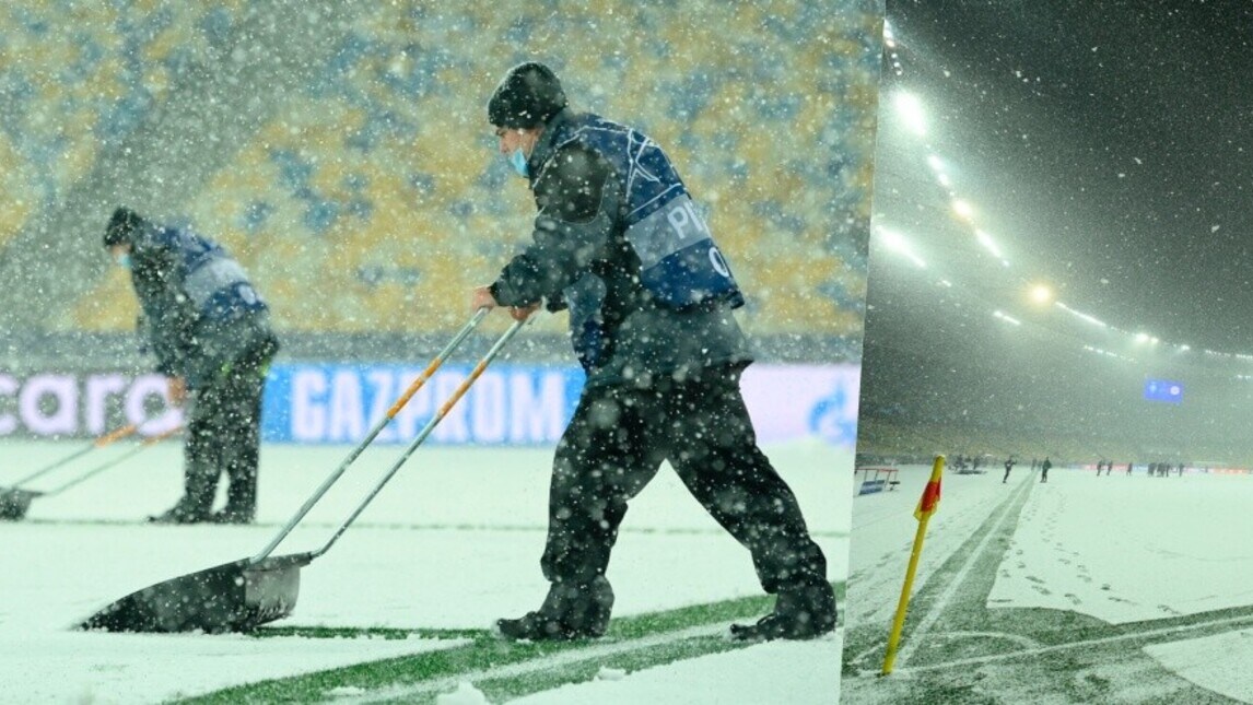 Dinamo Kiev-Bayern Monaco, il campo è una distesa di neve