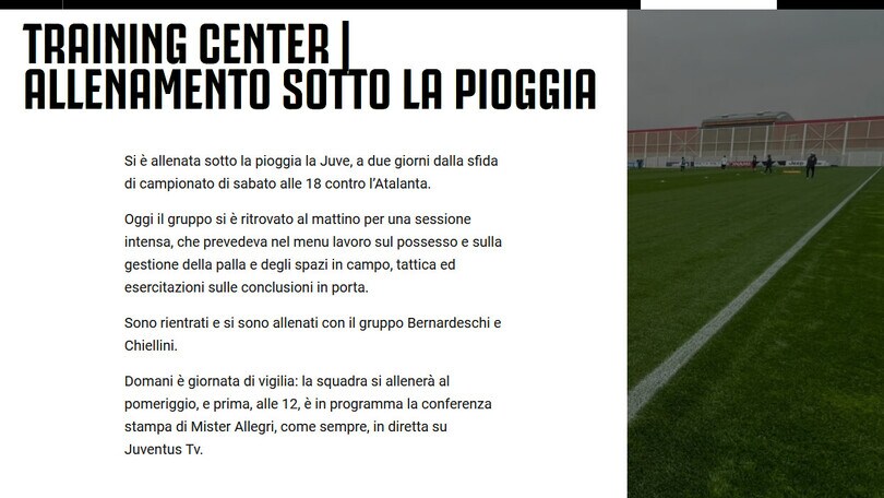 Juve, sorriso per Allegri: Chiellini e Bernardeschi in gruppo