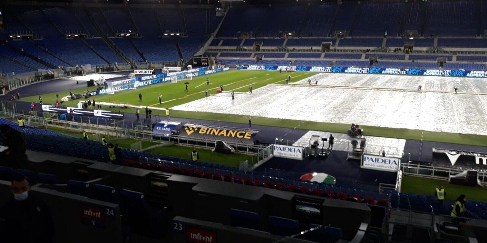 Lazio-Udinese, prevista forte pioggia all'Olimpico: tolti i teloni
