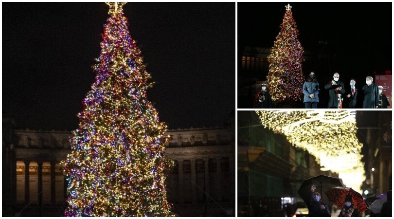 Roma, si accendono le luci di Natale: ecco l'albero di Piazza Venezia