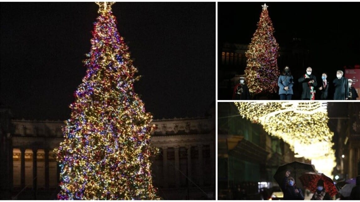 Roma, si accendono le luci di Natale: ecco l'albero di Piazza Venezia