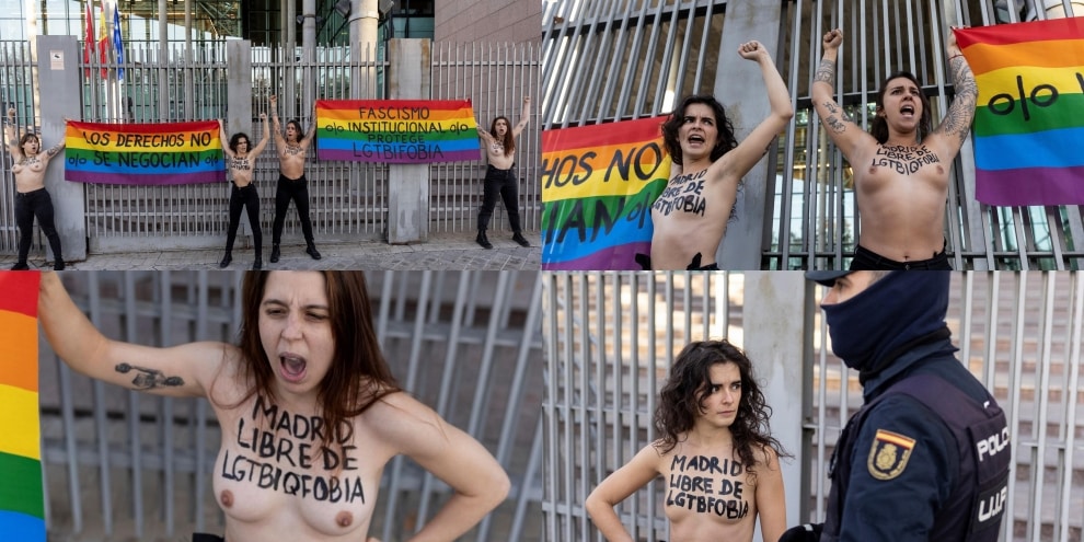 Madrid, attiviste Femen in topless al Parlamento