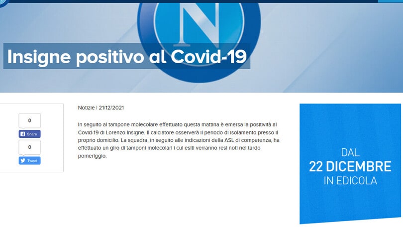 Ahi Napoli, Insigne positivo al Covid: salta lo Spezia