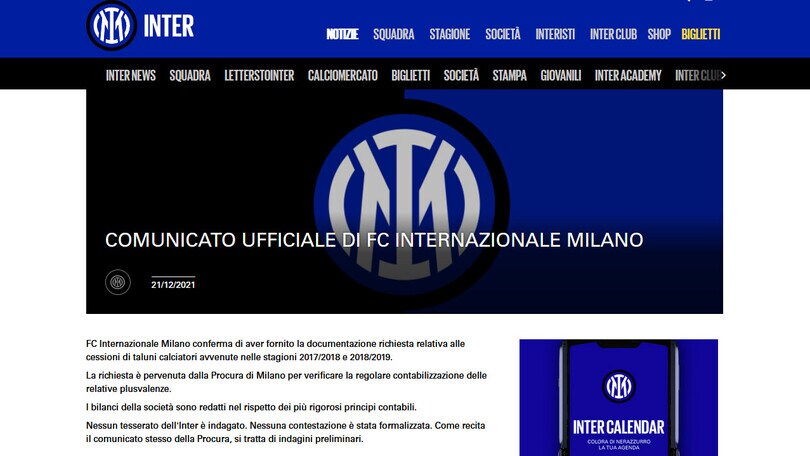 Plusvalenze, blitz Gdf in sede Inter. Il club nerazzurro: "Nessun tesserato è indagato"