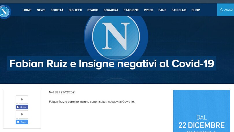 Napoli, Insigne e Fabian Ruiz negativi al Covid