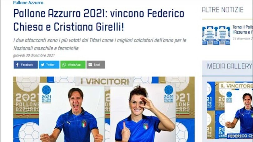 Figc, Chiesa e Girelli vincono il Pallone Azzurro 2021