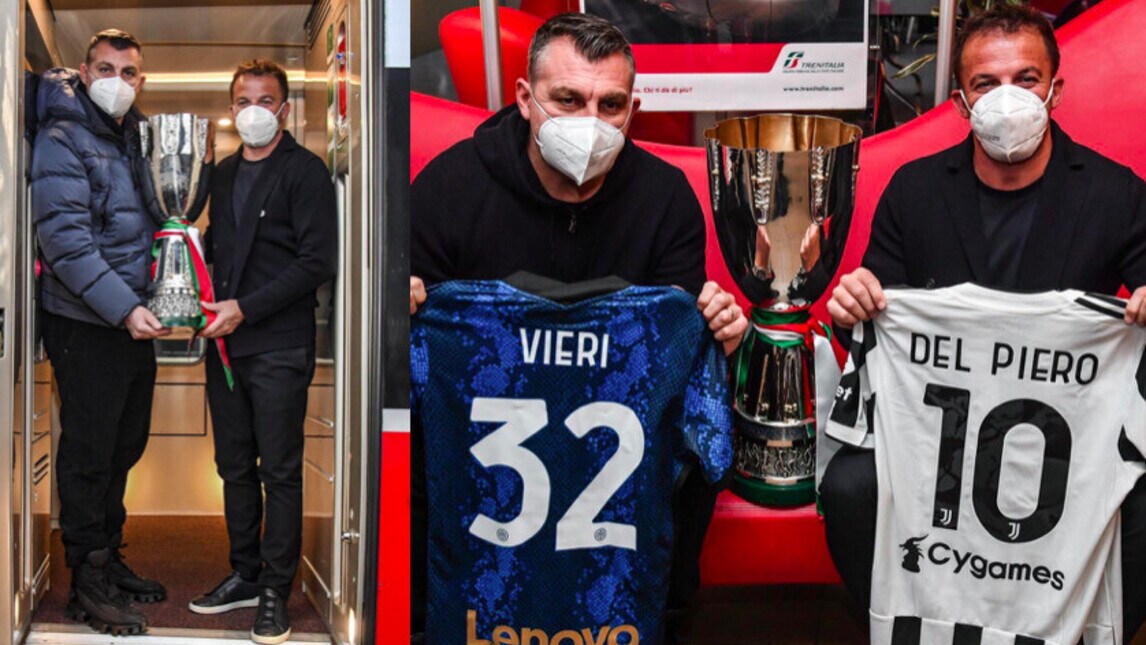Vieri e Del Piero ambasciatori: in posa con la Supercoppa