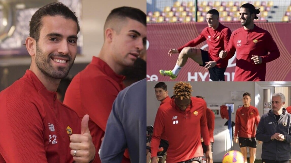 Roma, l'allenamento di Sergio Oliveira sotto gli occhi di Mourinho