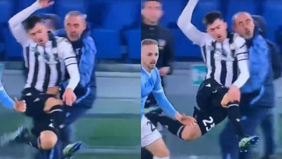 Sarri travolto da Pussetto: volano via gli occhiali