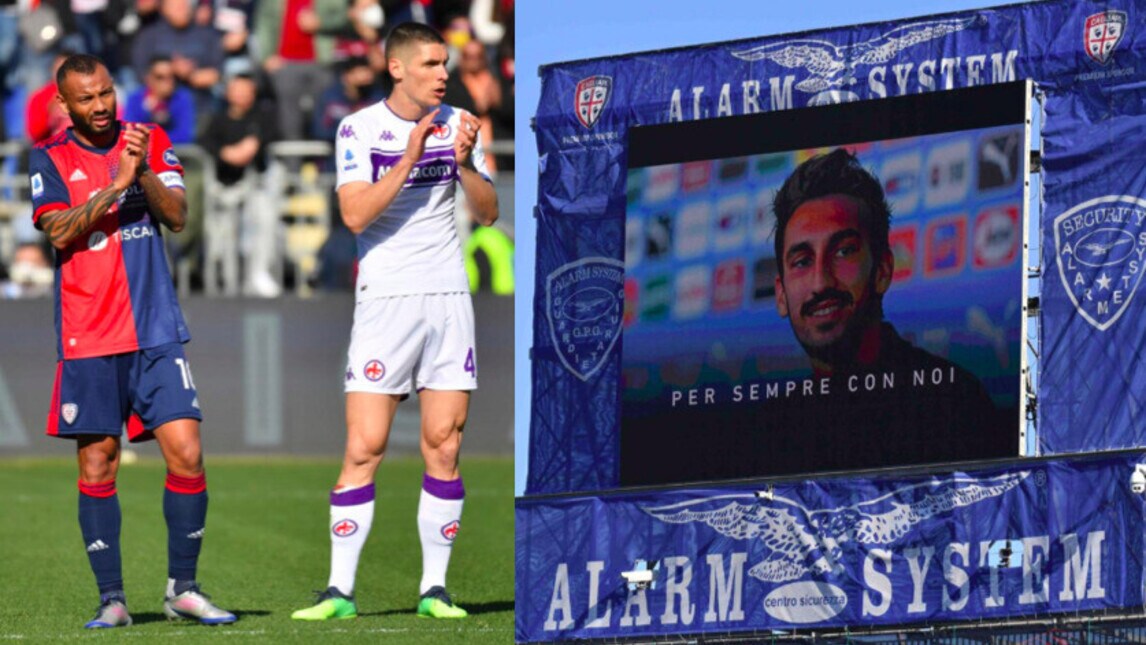 Cagliari-Fiorentina si ferma, applausi nel ricordo di Astori