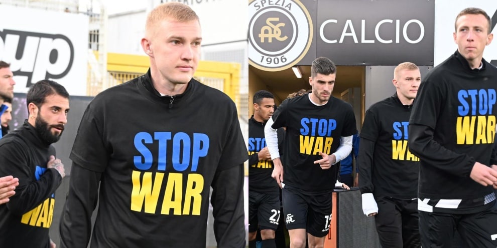 "Stop War": lo Spezia omaggia Kovalenko e l'Ucraina