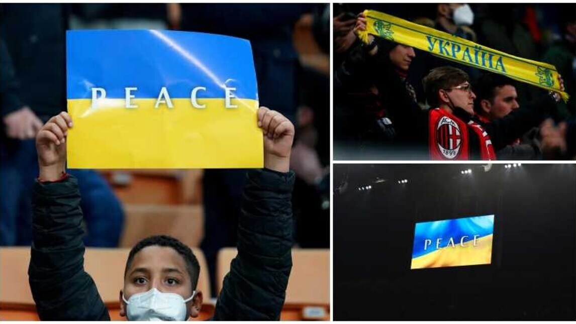 Milan-Inter contro la guerra: maglie e bandiere ucraine colorano S.Siro