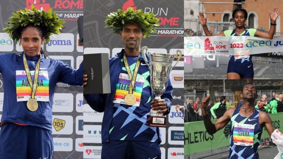 I vincitori della maratona di Roma: che festa sul podio!