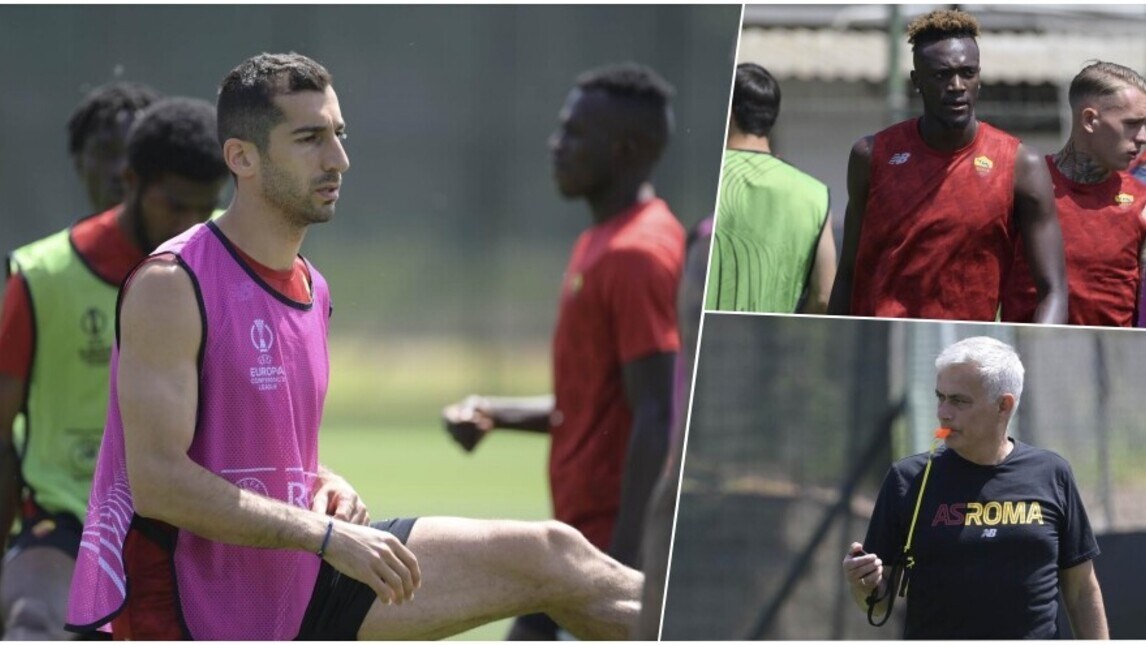 Roma, Mkhitaryan in gruppo: l'ultimo allenamento prima di Tirana