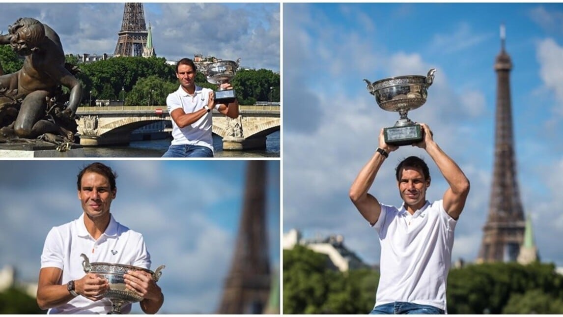 Nadal con la coppa davanti alla Tour Eiffel: è ancora Rafa il re di Parigi