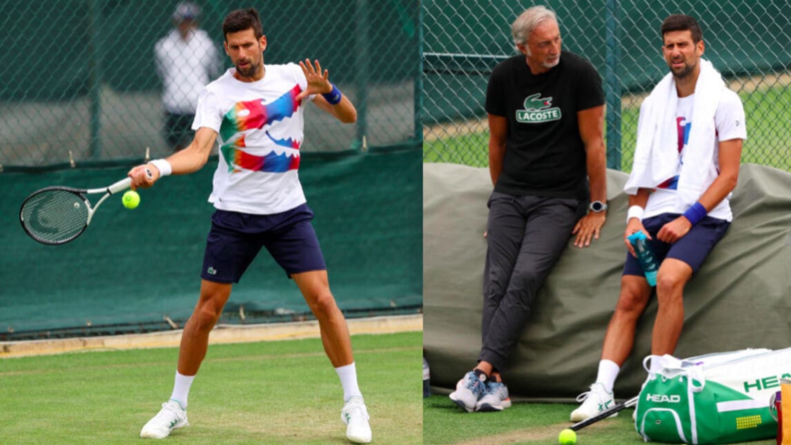 Djokovic, grinta e fatica: allenamento a Wimbledon