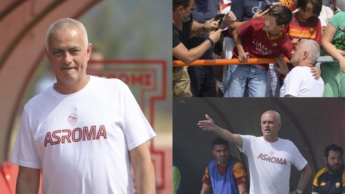 Roma, Mourinho è già carico: selfie con i tifosi e strigliate in panchina
