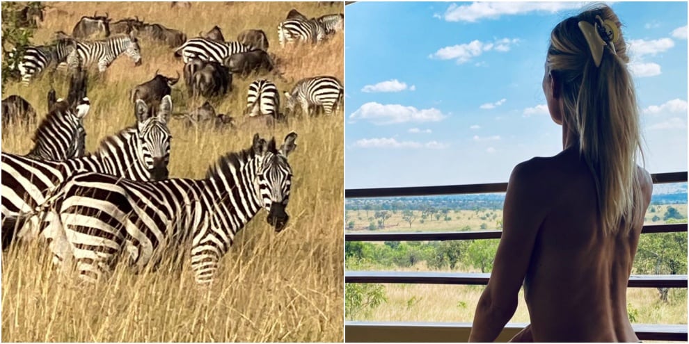 Ilary Blasi in topless tra zebre e leoni