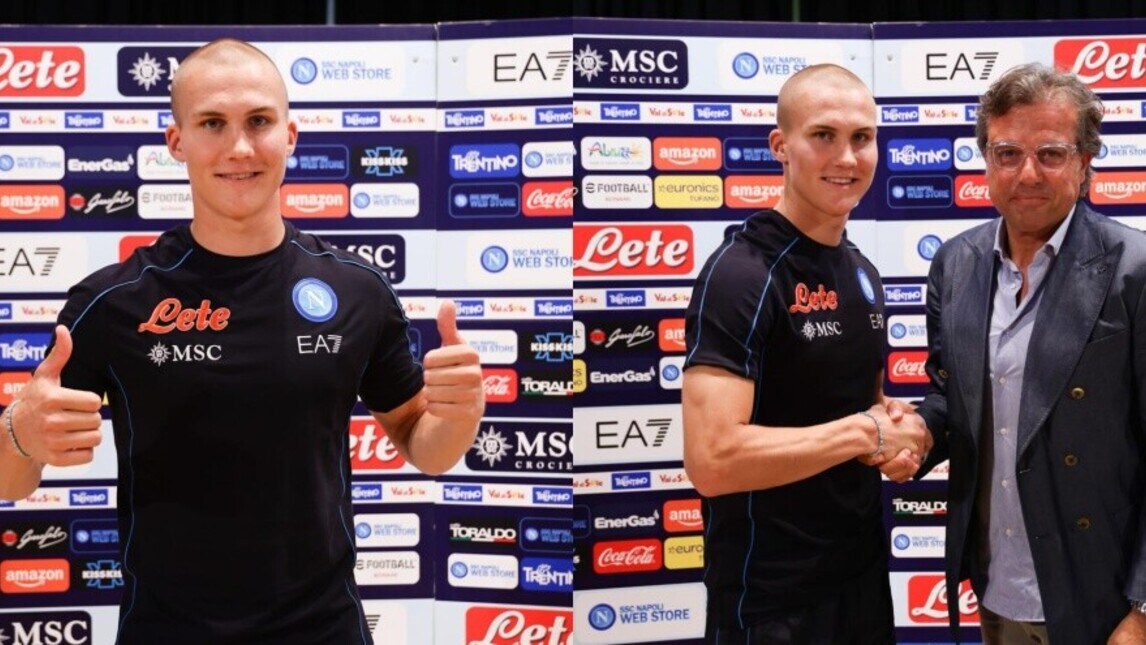 Napoli, ecco Ostigard: sorrisi e stretta di mano con Giuntoli