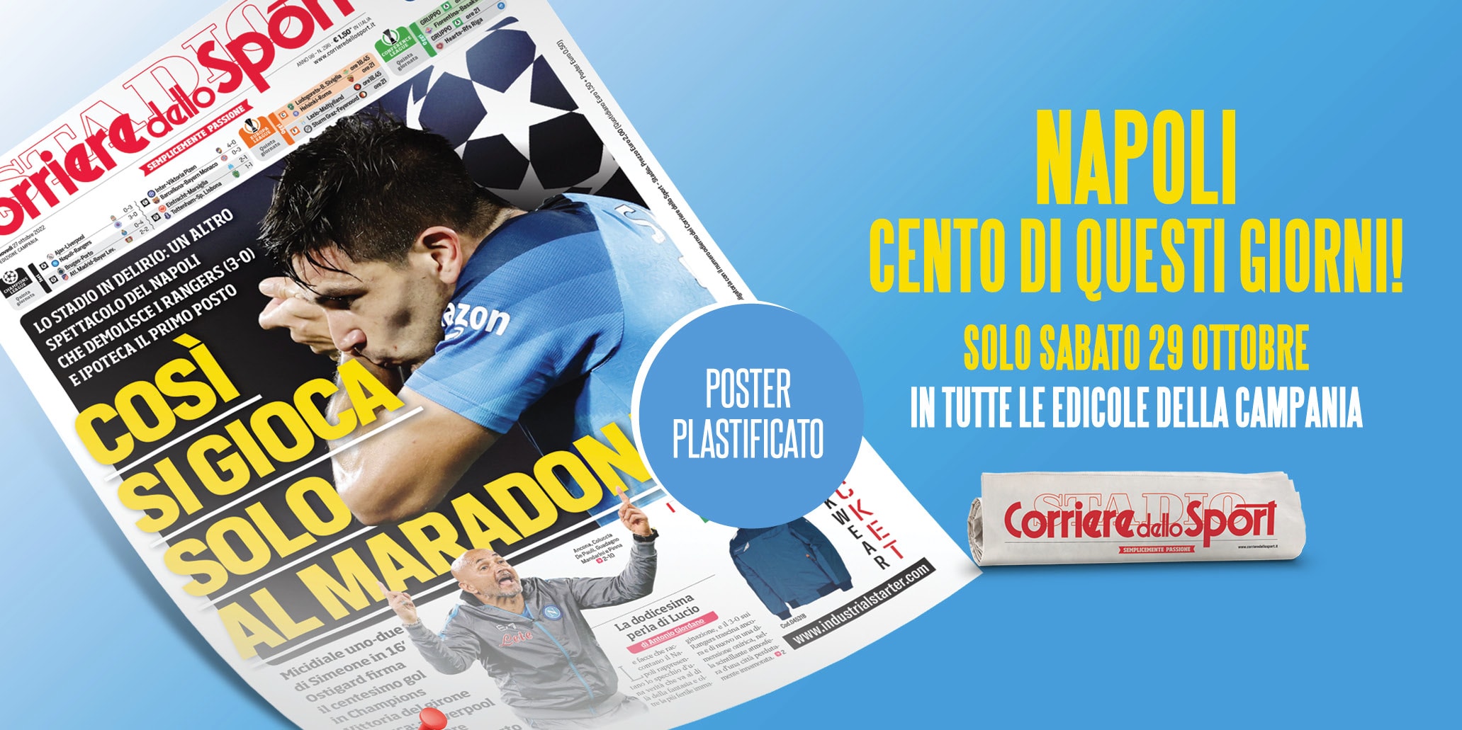 “SOLO AL MARADONA”, sabato 29 Ottobre il poster plastificato in edicola con il Corriere dello Sport