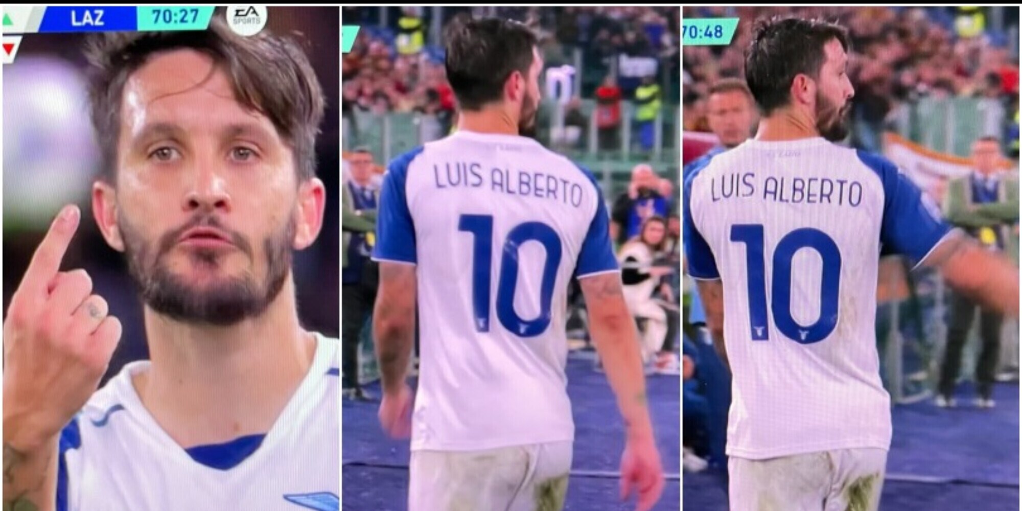 Luis Alberto furioso, la frase urlata a Sarri dopo il cambio nel derby
