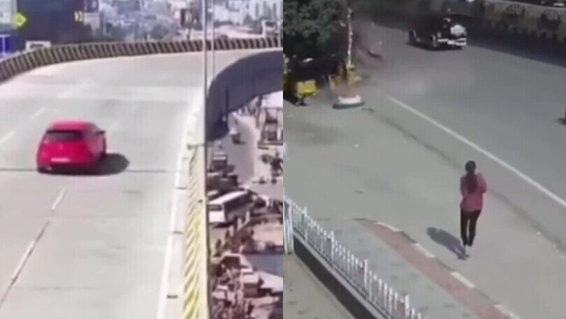 Clamoroso, l'auto vola giù dal ponte a tutta velocità: il video è da brividi!