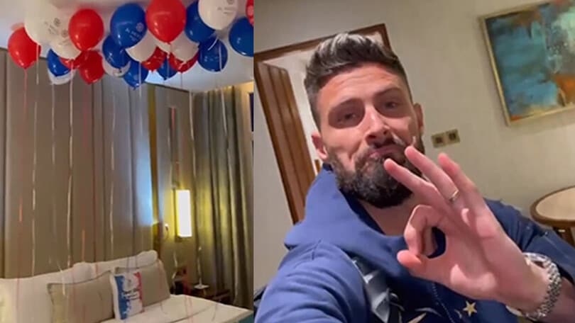 Che accoglienza! Giroud esplora la sua stanza in Qatar