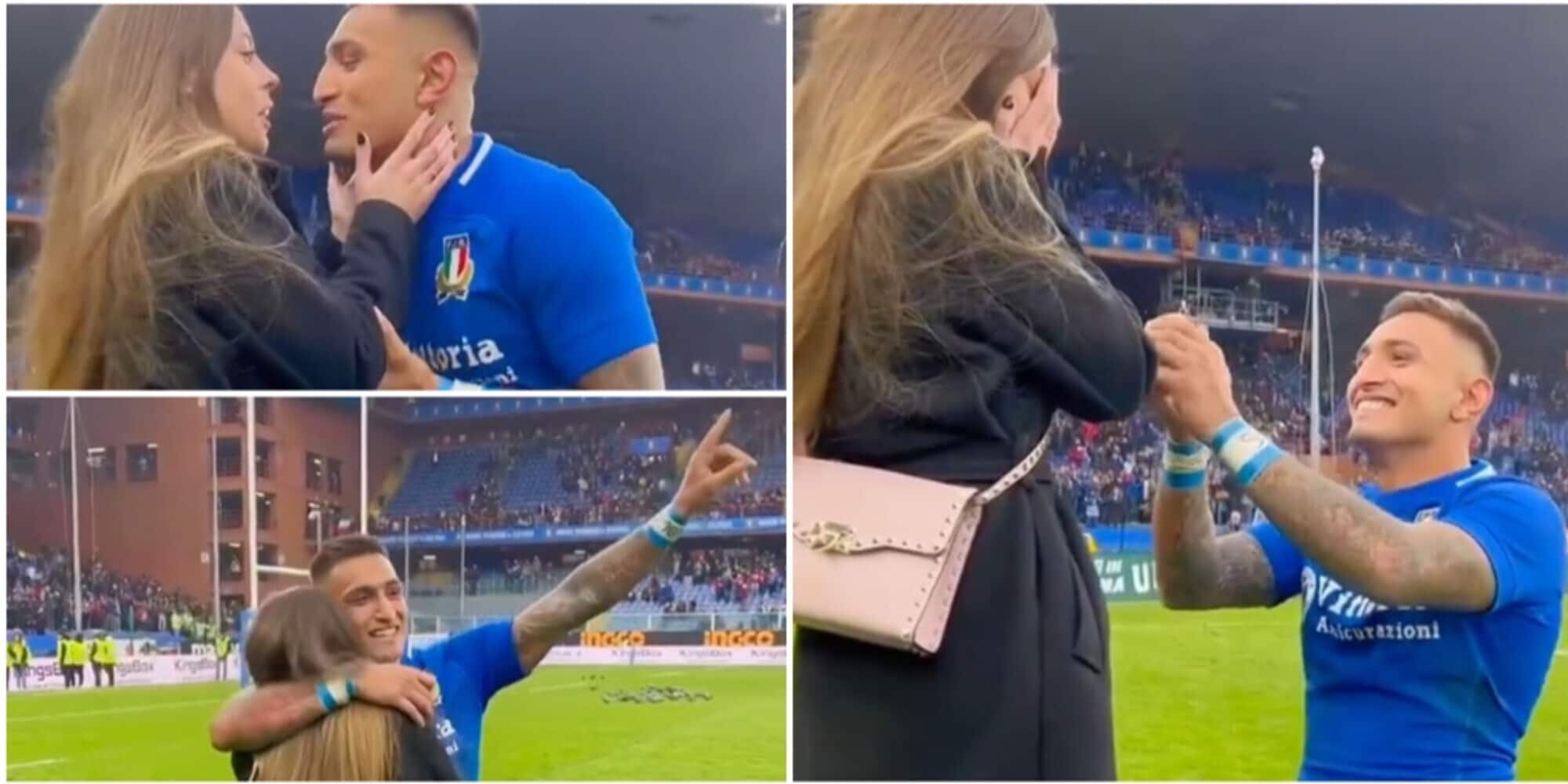Italrugby ko ma Bruno va 'in meta': proposta di matrimonio in campo