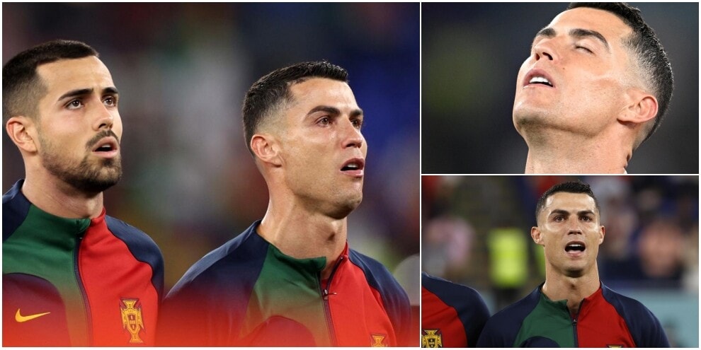 Le lacrime di Ronaldo durante l'inno prima di Portogallo-Ghana