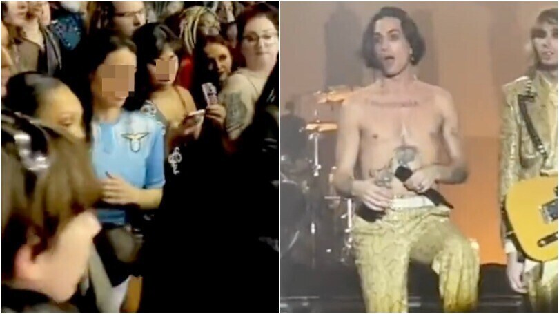 Damiano dei Maneskin e la fan con la maglia della Lazio (che non gli piace)