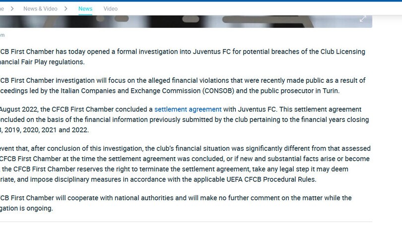 La Uefa apre un'indagine sulla Juve su licenze e fair play finanziario