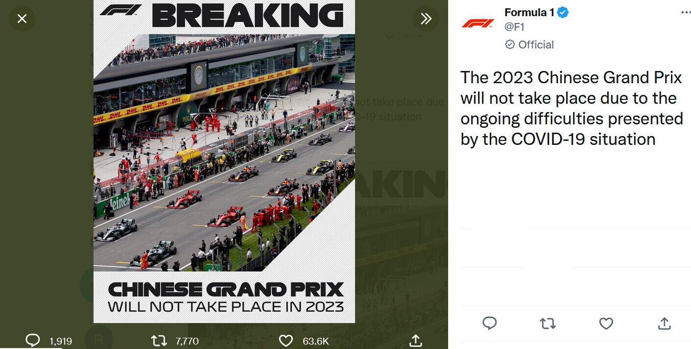 F1, ufficiale: niente GP di Cina nel 2023