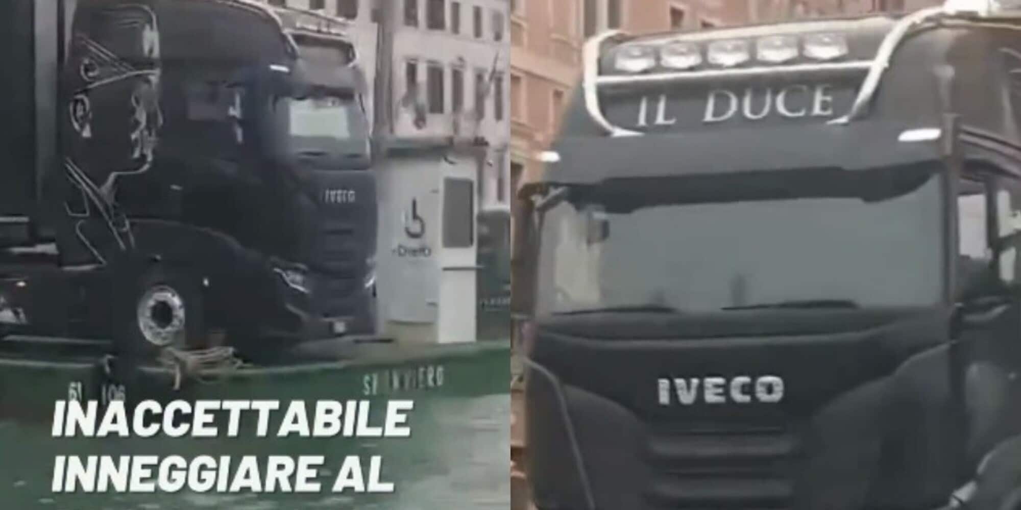 Venezia, il camion inneggia a Mussolini e fa insorgere il web