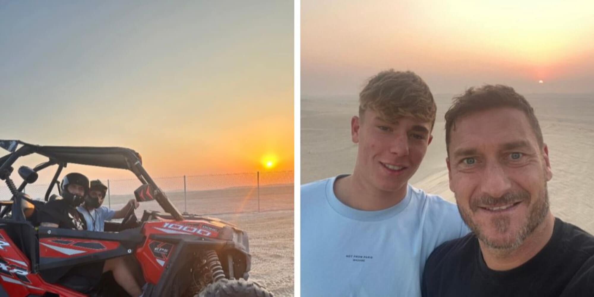 Papà Totti nel deserto con Cristian: la loro gita tra dune e musica romanista