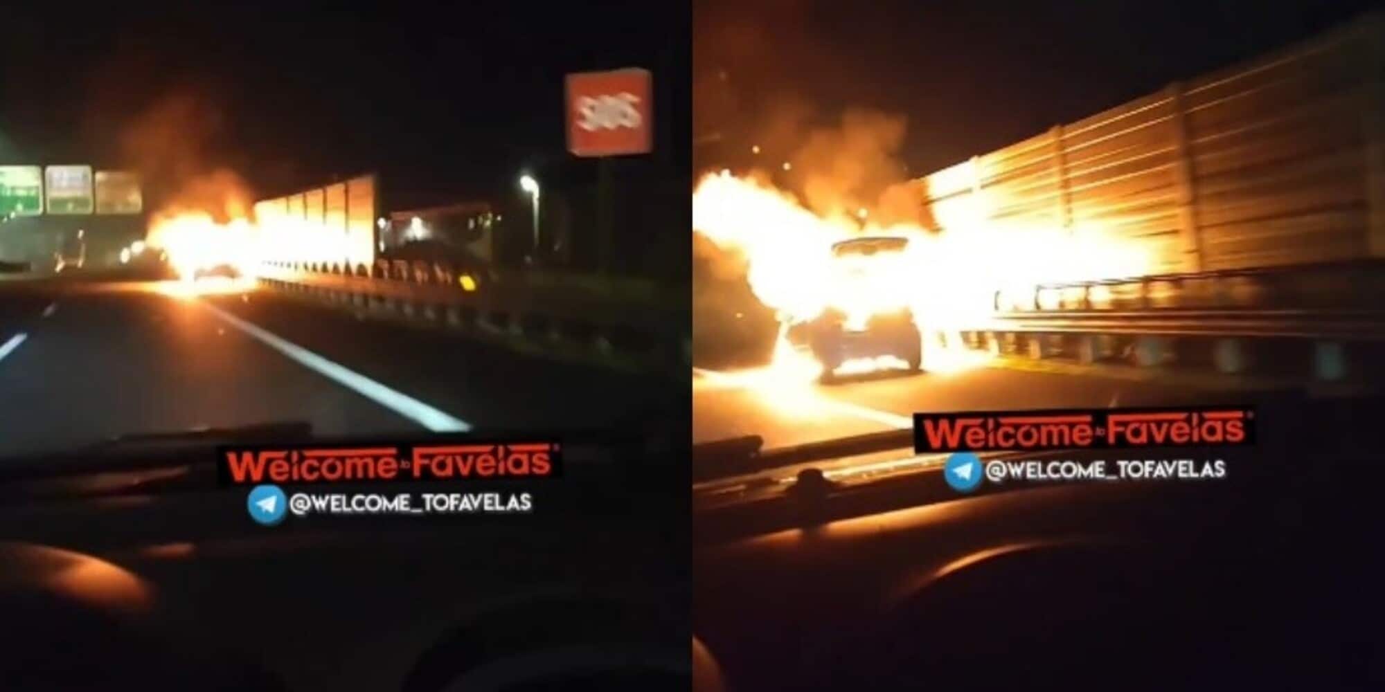 Roma, c'è un'auto in fiamme sulla Tangenziale Est!