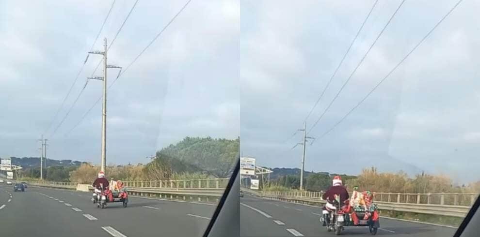Babbo Natale in moto: una scena simpatica sul Raccordo