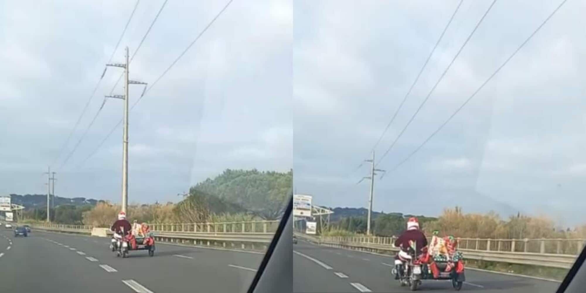 Roma, sul GRA spunta Babbo Natale con slitta e regali! VIDEO