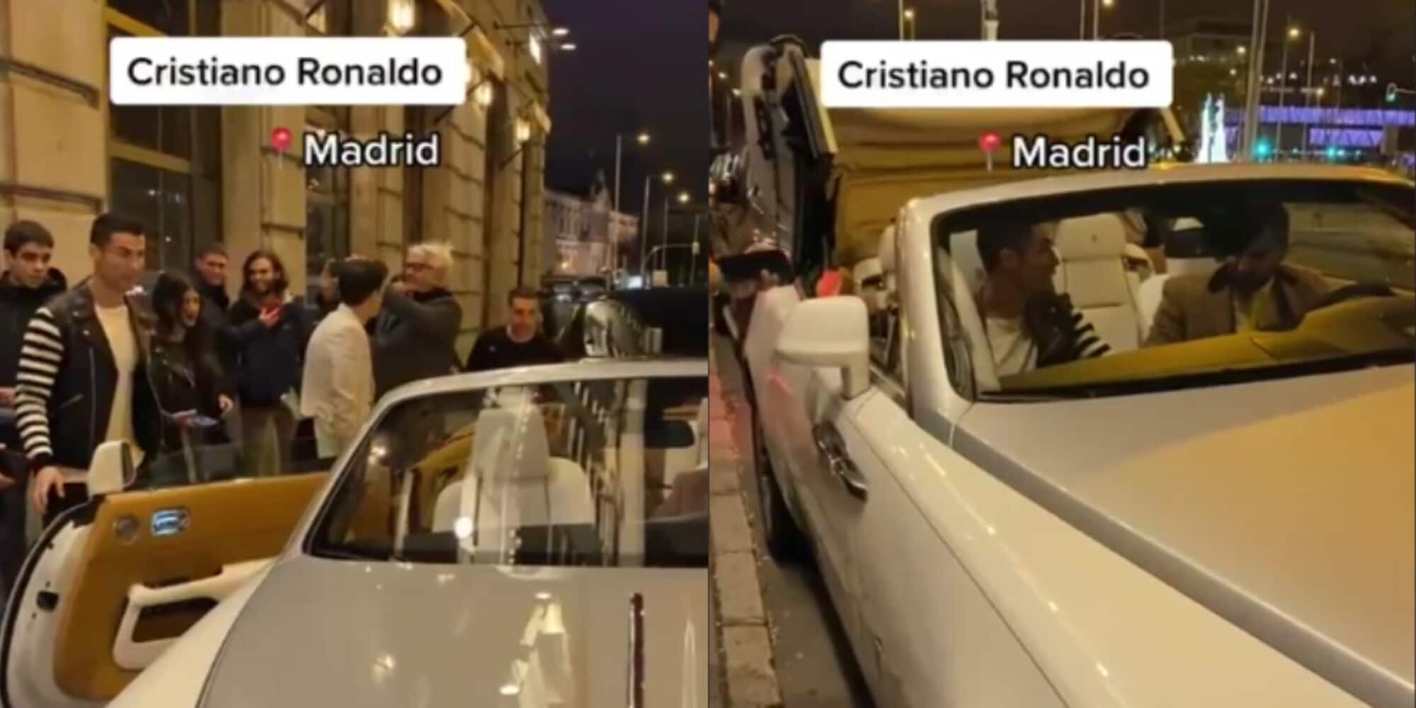 Cristiano Ronaldo a Madrid in Rolls-Royce e i tifosi del Real impazziscono